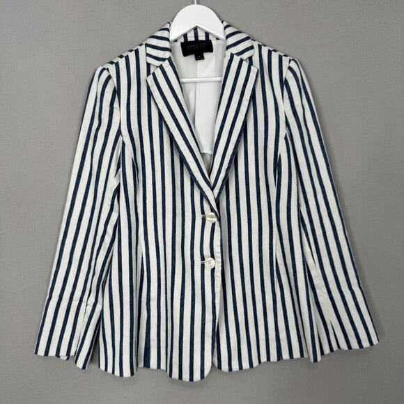 Carlisle Collection Blazer Womens 8 Blue Striped Linen Blend Jacket Nautical - Picture 1 of 16
